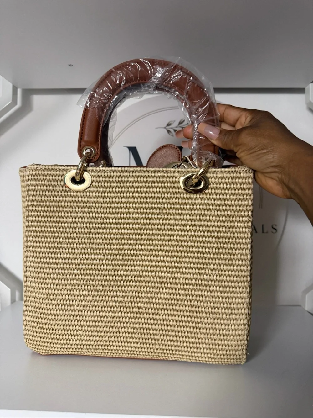 Woven Straw Satchel with Brown Leather Trim - Classic Summer Tote